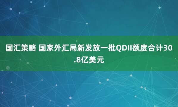 国汇策略 国家外汇局新发放一批QDII额度合计30.8亿美元